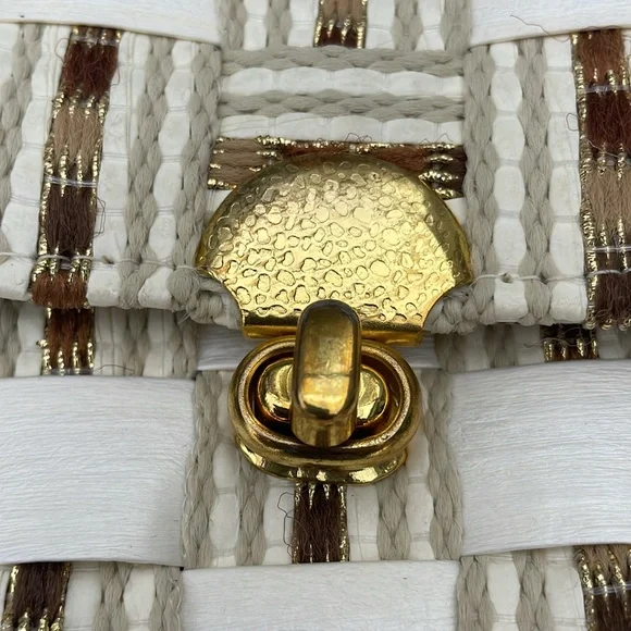 Vintage Italian CREAZIONI ALMA Gold Woven Straw Handbag Purse Bag Crossbody - Picture 6 of 10